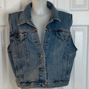 HARLEY DAVIDSON VINTAGE BLUE WASHED BUTTON FRONT DENIM VEST LOGO ON BACK SZ 1W